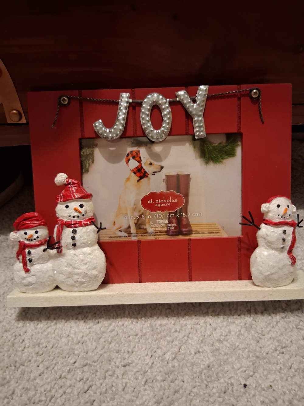 St. Nicholas Square Red Holiday Frame with Sparkling JOY and Snowmen